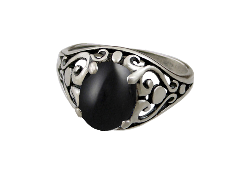 Sterling Silver Filigree Heart Ring With Black Onyx Size 10
